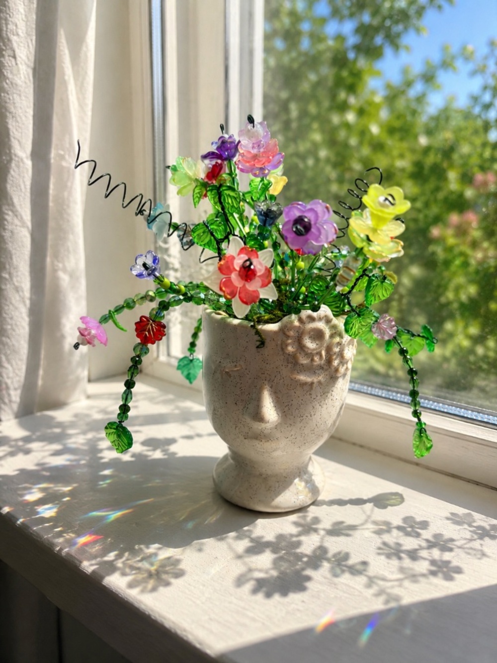Handmade Beaded Forever Flowers Face Planter